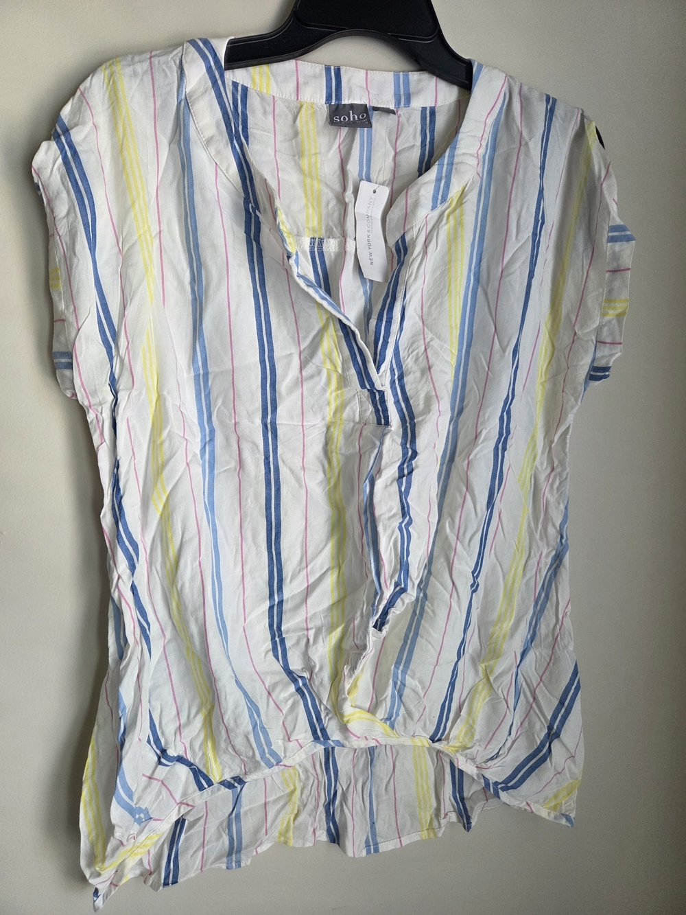 Soho White Multi-Stripe Short Sleeve Blouse